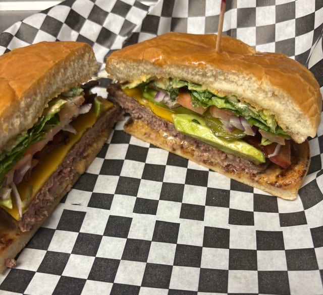 Bacon Avocado Cheese Burger.