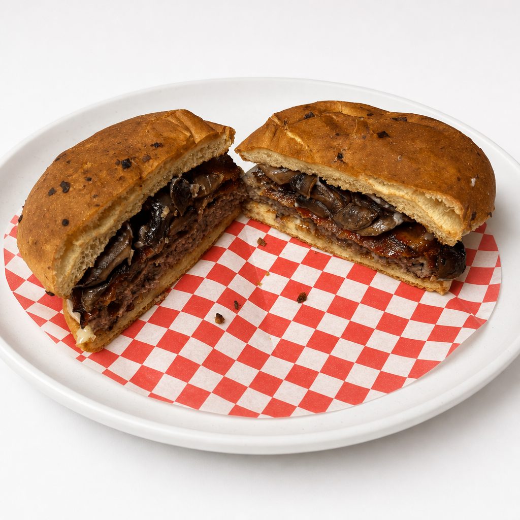 Bacon Mushroom Swiss Burger (BMS).