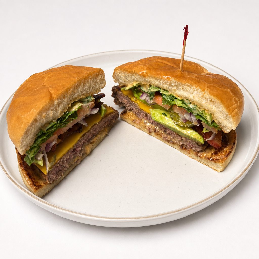 Bacon Avocado Cheese Burger.